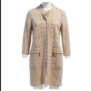 Nic + Zoe Rainy Day Jacket Oatmeal Studded Military Long Large
